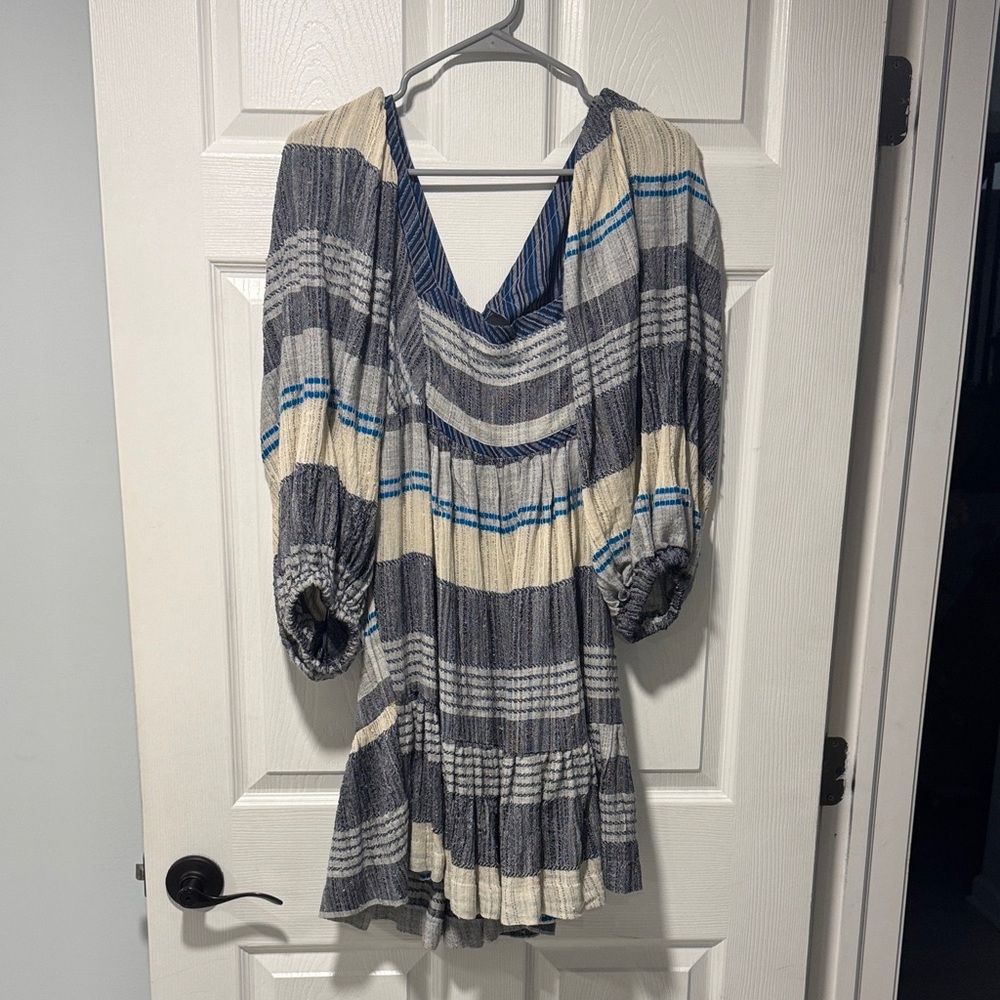 Free People Striped Dress in Blue and Cream